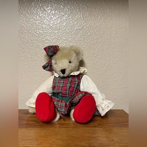 Vanderbear Vintage Jointed Christmas Bear Pretty Dress  red Shoes 12” Tall